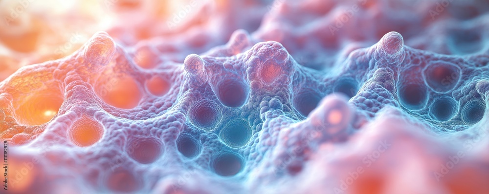 Poster microscopic vesicles magnified show thin lipid bilayer. mini cellular membrane structure. abstract c