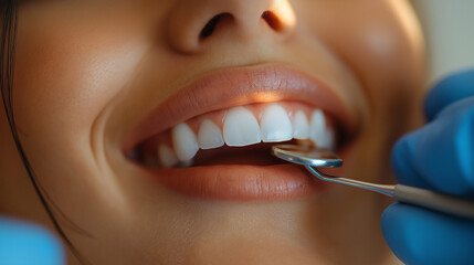 Fototapeta premium Close-up of young female having her teeth examinated