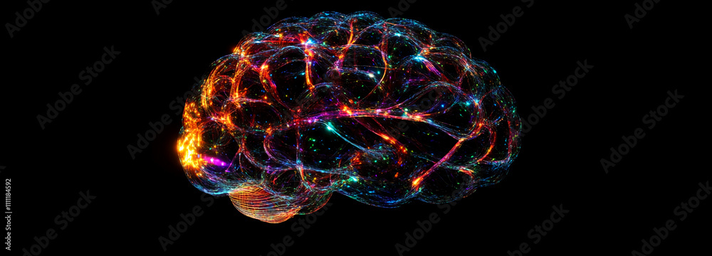 Poster colorful neural connections illuminated in a stunning visualization of the human brain's activity