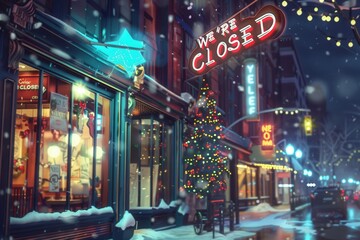 Fototapeta premium Cozy winter store house adorned with lights and 