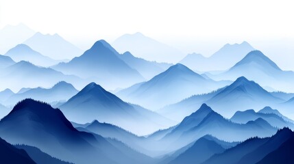 Fototapeta premium Misty Blue Mountain Range with Silhouetted Trees