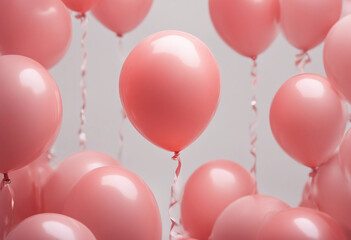 Coral pink balloon with ribbon isolated on white background cutout
