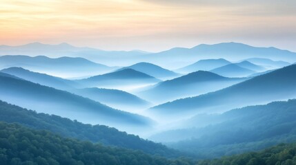 Obraz premium Misty Blue Mountains at Dawn