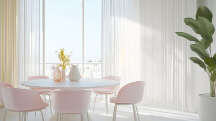 Bright and Airy Pastel Dining Area with Playful Decor and Soft Natural Light | Ultra-Detailed Photorealistic Image