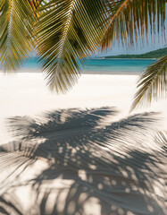 The shadow of the coconut tree leaves on the white sand