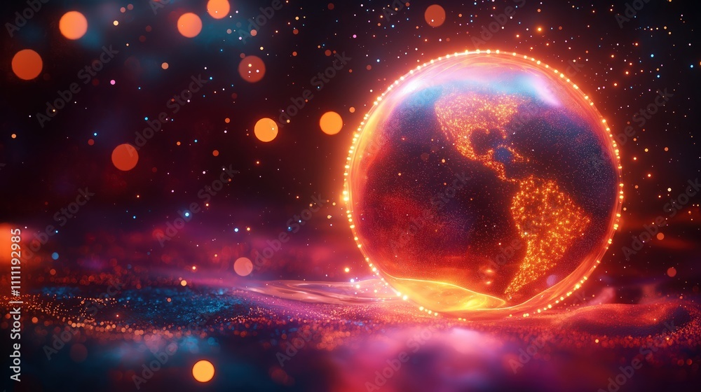 Aufkleber digital globe glows with vibrant energy. global communication network radiates from glowing planet. 