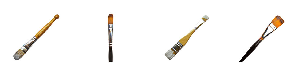 Set of High-Quality Artist Paintbrushes for Detailed Painting on transparent background