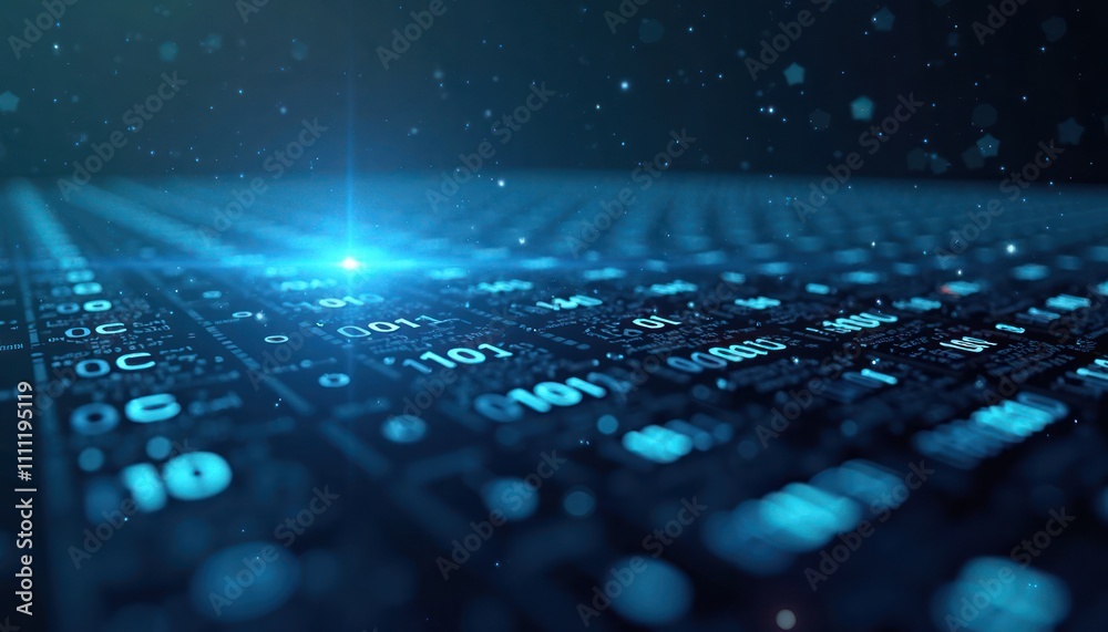 Poster advanced tech operations in cyberspace. binary code, ai data transmission with encryption, digital a