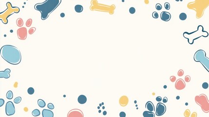 Colorful and fun doodle border showcasing dog toys, bones, and paw prints, providing space for custom text. Perfect for pet-themed events. Generative AI