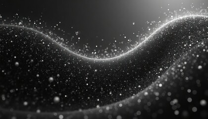 Abstract digital illustration shows dynamic pattern of light particles, small glowing points forming wavy lines across dark background. Resembles futuristic view of data transmission abstract
