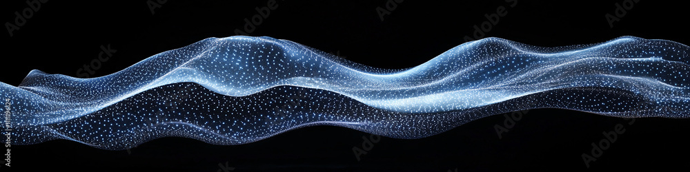Poster Flowing waves of light create a mesmerizing visual effect against a dark background