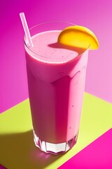 Pink smoothie with lemon on vibrant gradient