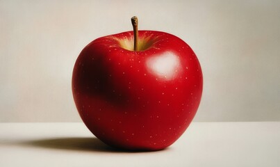 A shiny red apple with a perfect shape, set against a neutral background.