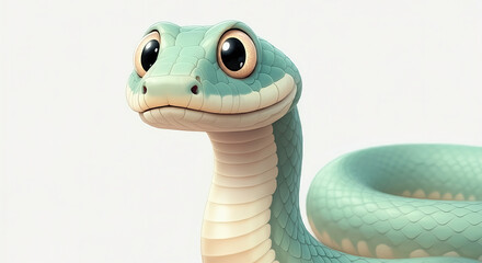 Fototapeta premium Cute cartoon snake with big eyes and scales, in a playful kids' style illustration