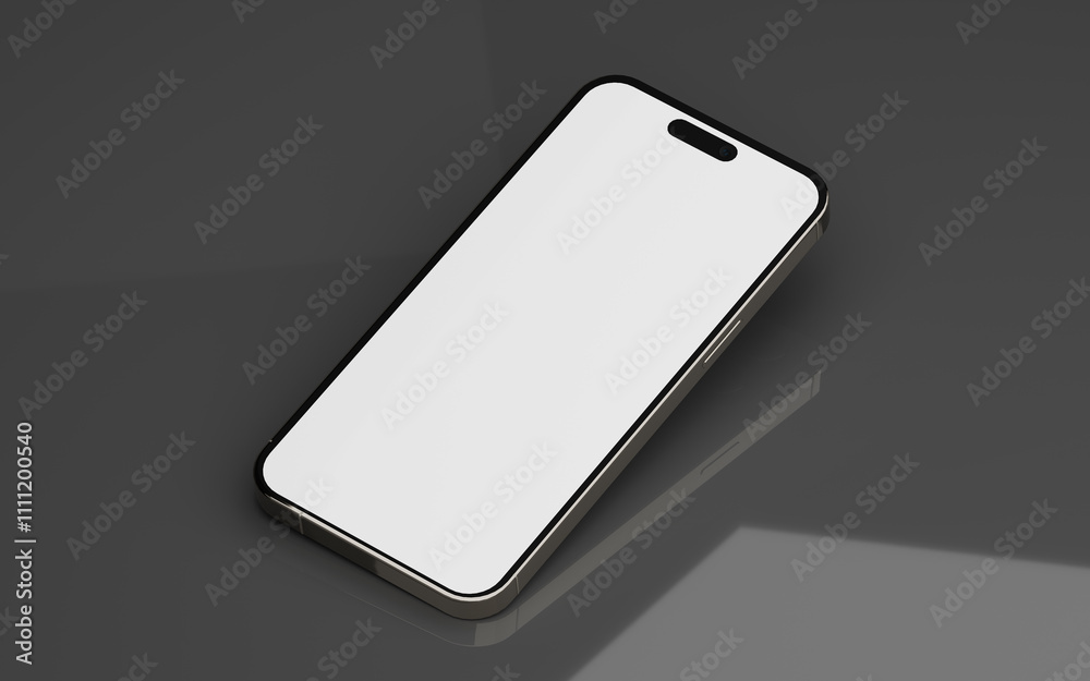 Fototapete 3D ultra realistic render illustration high quality smartphone mockup with isolated background. Smart phone mockup collection. Device front view. 3D mobile phone with shadow on white background.