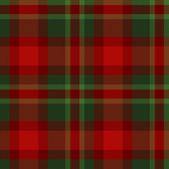 Traditional red and green tartan seamless plaid pattern with warm red tones. Ideal for Christmas textiles. Buffalo seasonal gift wrap, festive home decor, apparel. Checkered Scottish textile.