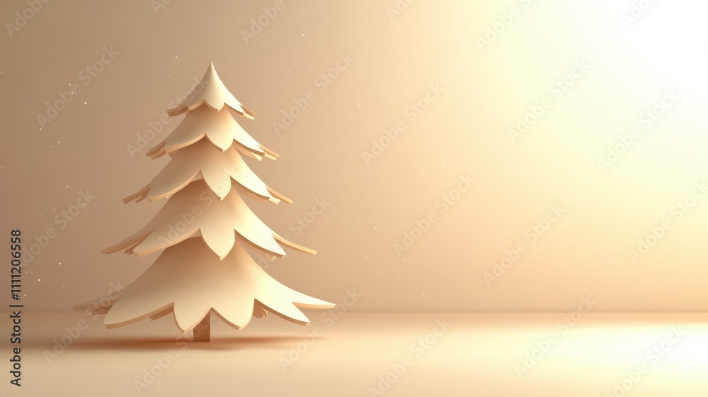 Poster Layered paper Christmas tree decor stands elegantly against a light backdrop, offering space for custom text and festive messages. Generative AI