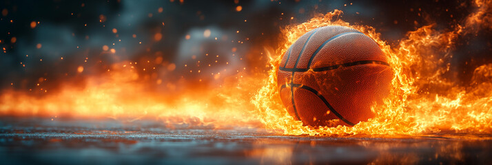 Fiery Basketball: A basketball engulfed in flames, symbolizing the intensity and dynamism of the sport