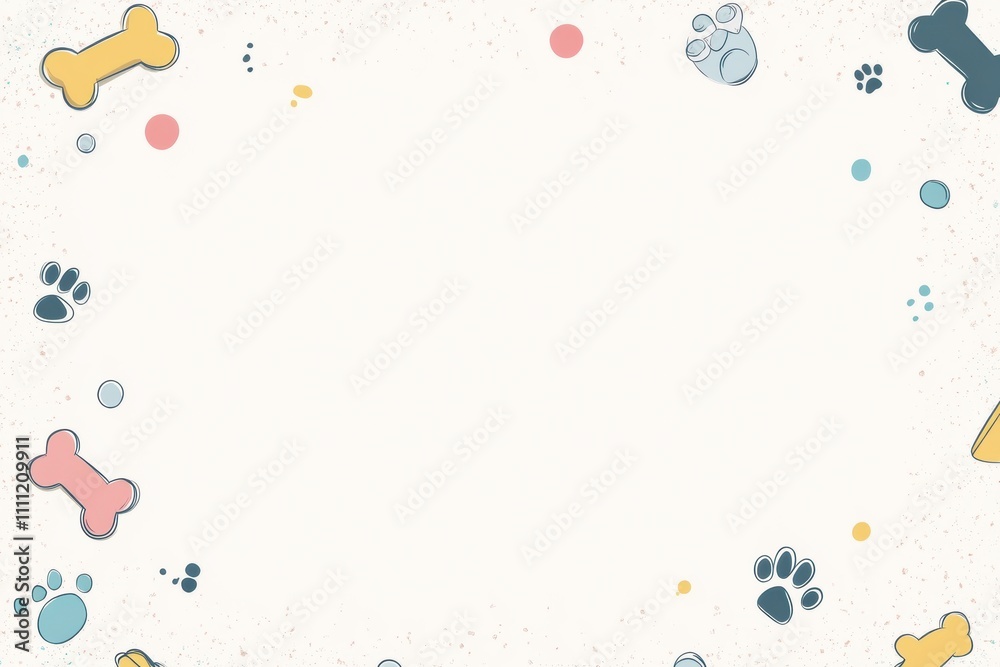 Poster a colorful doodle banner includes playful dog toys, bones, and paw prints, providing ample space for