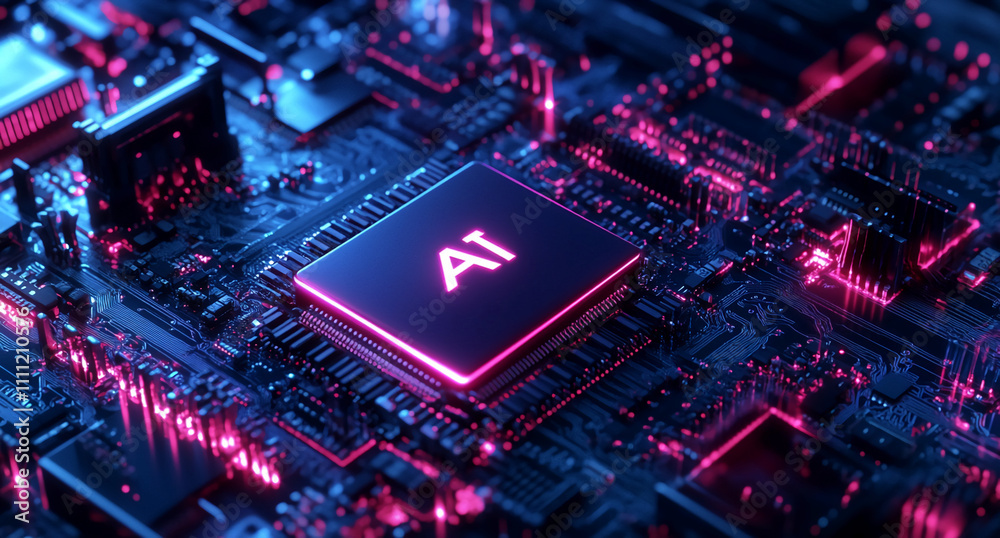 Leinwandbilder advanced technology circuit board showcasing a glowing ai chip in a futuristic setting