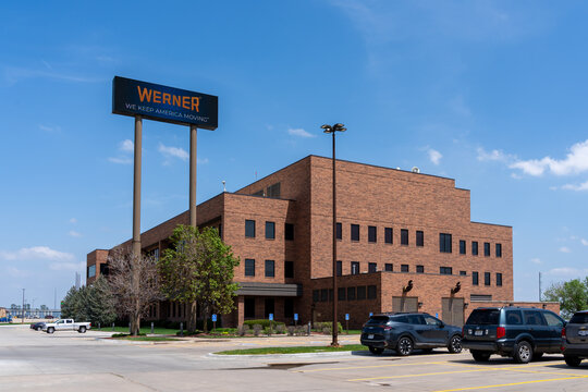 Omaha, NE, USA - May 7, 2023: Werner Enterprises headquarters in Omaha, NE, USA. Werner Enterprises is a global transportation provider of freight management and supply chain solutions. 