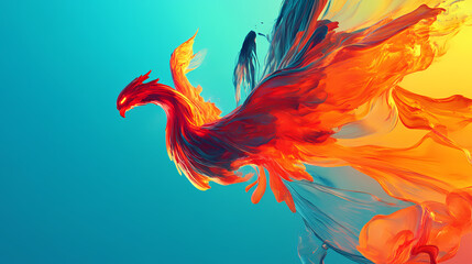 Obraz premium Surreal red flaming phoenix soaring through vibrant blue skies at sunset. generative ai. Phoenix. Illustration