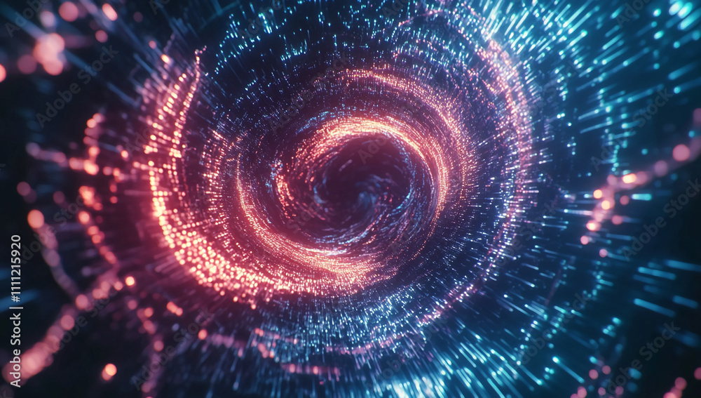 Poster Exploring a vibrant spiral of energy and light in a cosmic gateway through a digital universe