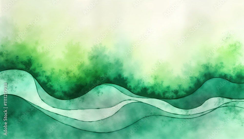 Poster abstract illustration shows flowing green waves. gradient of light green, liquid grunge texture crea