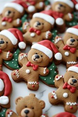 Festive christmas teddy bear cookies with gingerbread decorations for holiday celebrations