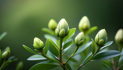 Obraz premium Small unopened flower buds on green bushes