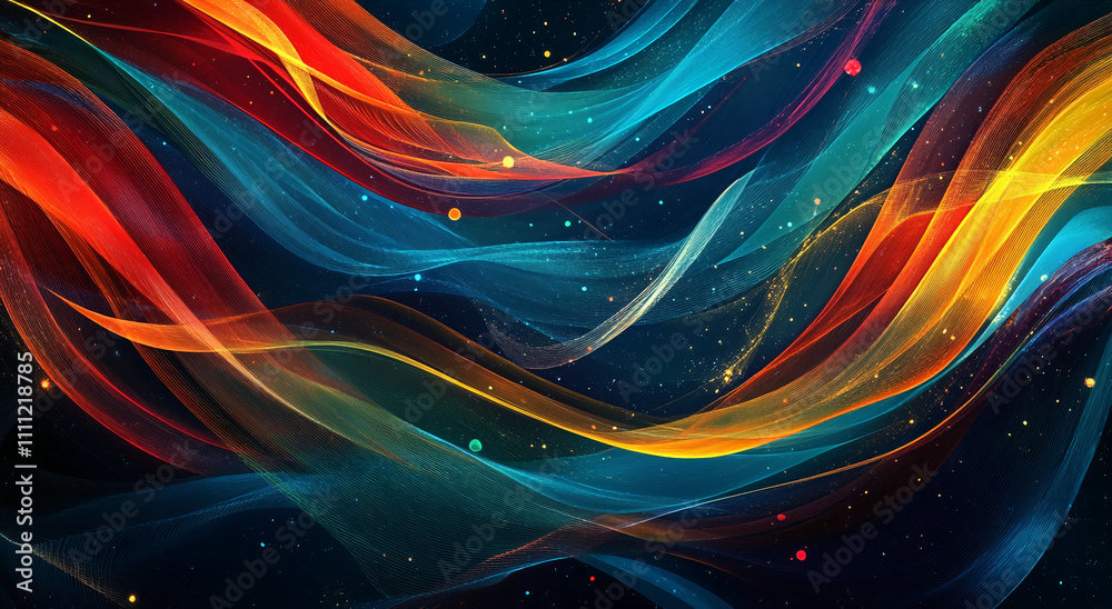 Aufkleber Colorful abstract waves flow through a dark background, creating a vibrant and dynamic visual experience. Abstract art illustration
