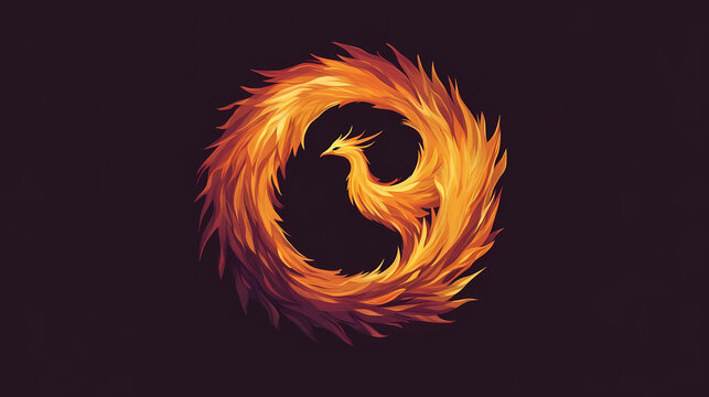 Flaming phoenix bird inside a circle of fire. Phoenix. Illustration