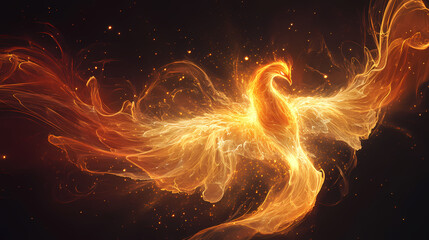Illustration of a celestial phoenix in fire. symbol of rebirth. fenix with burning wings and feathers. generative ai. Phoenix. Illustration