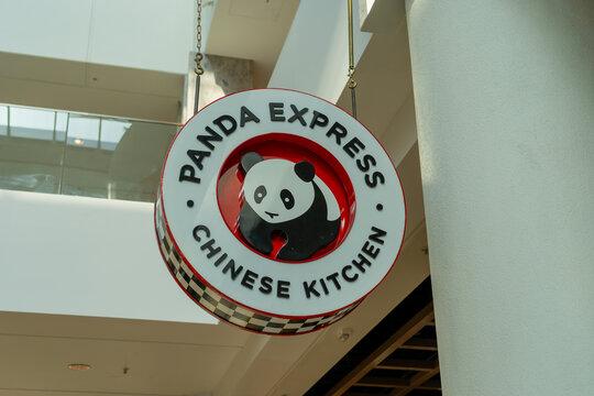 Scottsdale, Arizona, USA - May 26, 2023: Close up of the Panda Express sign at Fashion Square Mall in Scottsdale, Arizona, USA. Panda Express is an American fast food restaurant chain.