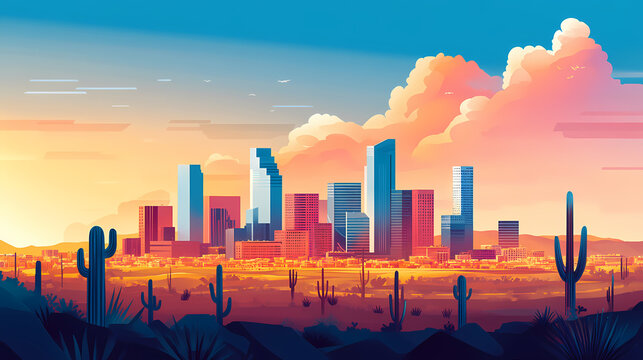 Arizona phoenix city skyline. Phoenix. Illustration