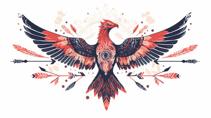 Obraz premium Bird phoenix red on white background, stylized bird phoenix with arrows. heraldic birds - vector illustration. - vector. Phoenix. Illustration