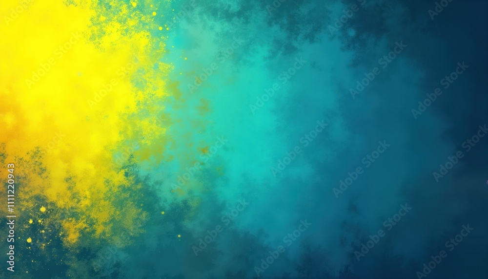Poster abstract background with bright neon yellow, blue color gradient. grungy texture, spray pattern crea