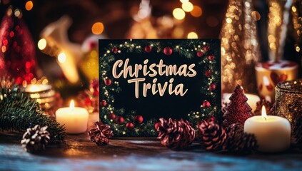Christmas trivia night card on table.