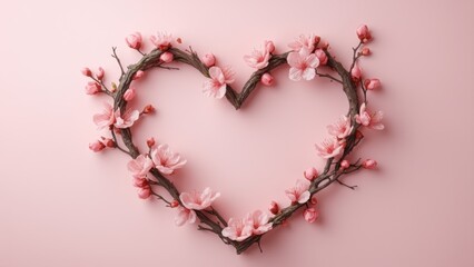 Heart shaped wreath made of branches and flowers