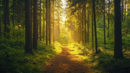 Obraz premium Forest Path at Sunrise