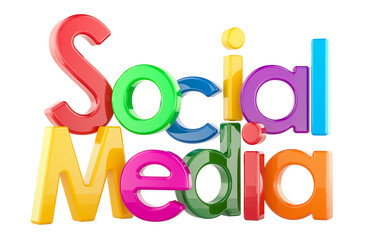 Social Media colored inscription, 3D rendering isolated on transparent background