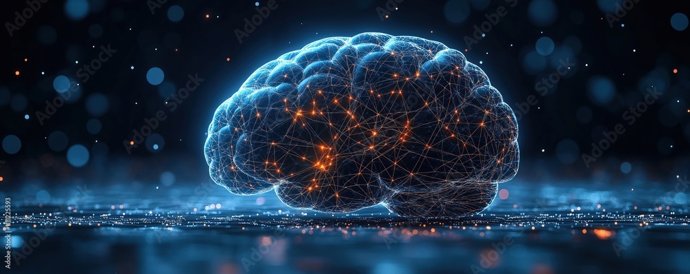 Aufkleber Digital neural network connections displayed on human brain. Illustrates concept of advanced brain tech. Sophisticated connections show data flow. Abstract image of modern tech. Neural network, brain