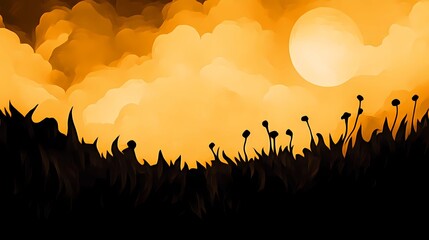 Mystical Night Field Illustration Blending Pyrography and Digital Art