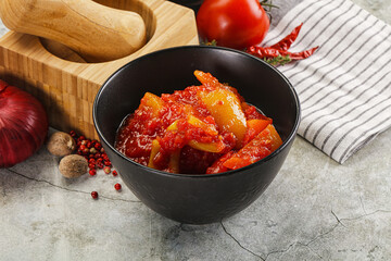 Homemade Lecho with tomato and paprika