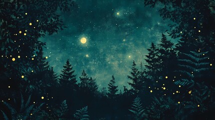 Mystical Forest Illustration Blending Pyrography and Digital Art Techniques”