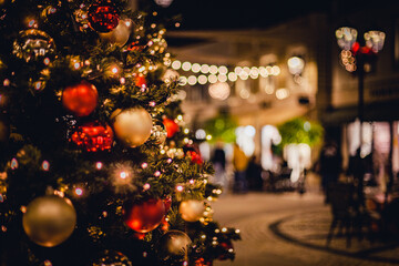 christmas tree and lights in the city