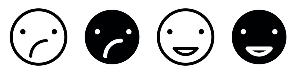 emoticon icon set. emoji - happy, sad and neutral, symbol of smiley face. Happy and sad emoji vector icon. Face smile icon positive, negative neutral opinion vector signs symbol.