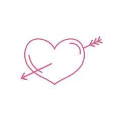 Pink heart outline with arrow hand drawn raster illustration