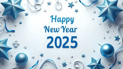 Fototapeta premium New Year banner with the inscription Happy New Year 2025 on a marble white background