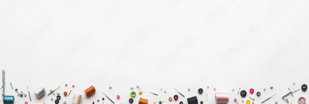 Aufkleber colorful sewing essentials such as needles, threads, and buttons are displayed on a white background